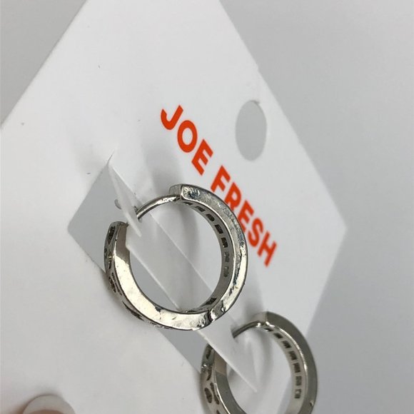 NWT Joe Fresh Silver-Toned Cubic Zirconia Small Hoop Earrings - Picture 5 of 9